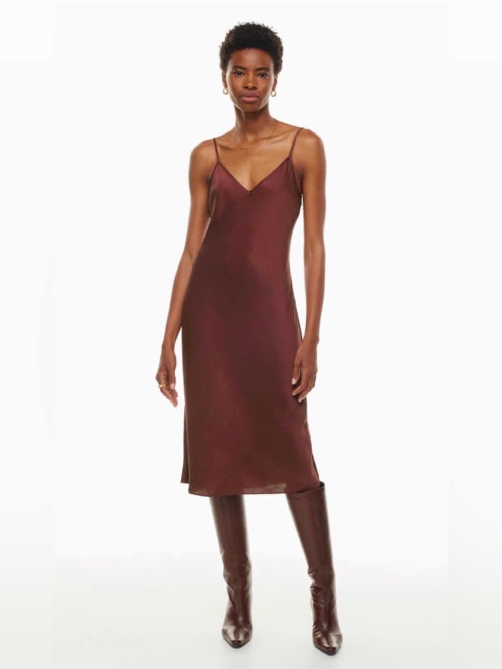 ARITZIA WILFRED CHRISTINE MIDI SLIP DRESS SIZE SMALL In Espresso 90s Minimalism